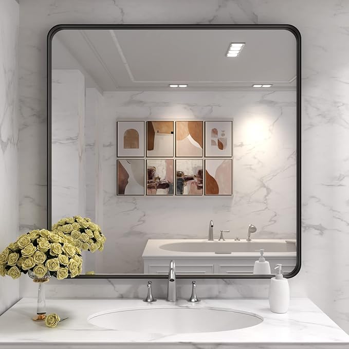 LOAAO 36X36 Inch Black Metal Framed Bathroom Mirror - Image 7