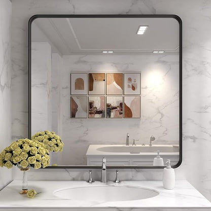 LOAAO 36X36 Inch Black Metal Framed Bathroom Mirror - Image 7