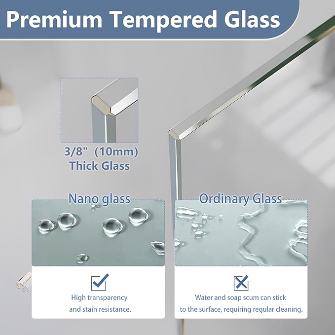35" W x 60" H Bathtub Fixed Glass Panel, 3/8" Tempered Glass - Image 8