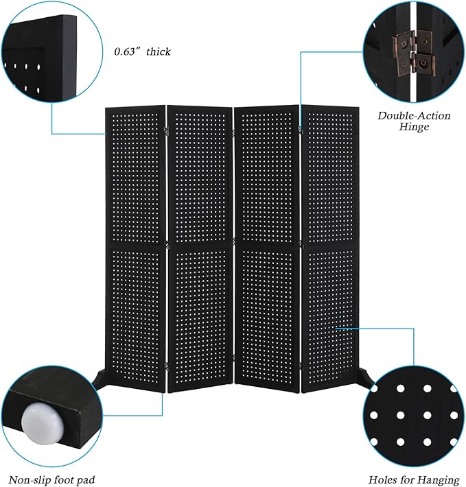 Bonnlo 4 Panel Pegboard Freestanding, 5 FT Portable Display Board Organizer - Image 4