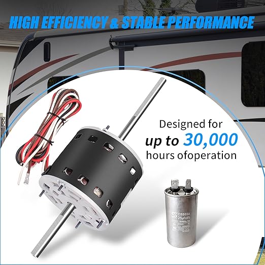 RV AC Fan Motor with Capacitor, 1/3 HP, 115 Volts, 1675 RPM, Replacement - Image 6