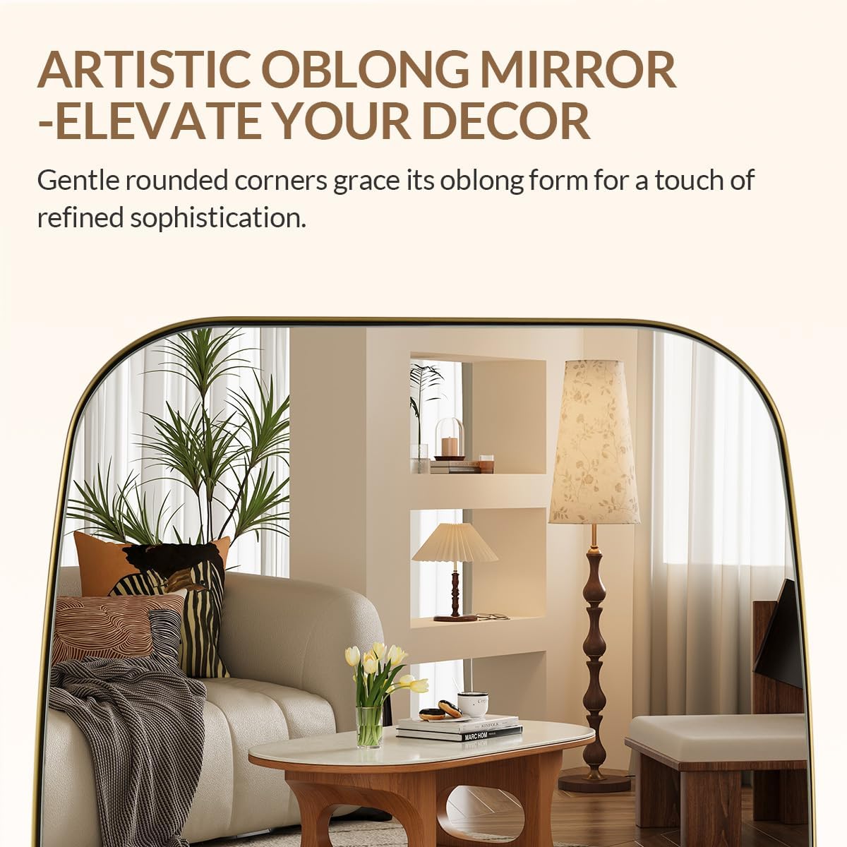 Brass Bathroom Mirror, 24x32’’ Brushed Gold Metal Frame Oblong Mirror for Bathroom, Modern Gold Oval Bathroom Mirror for Over Sink, Hangs Horizontal or Vertical