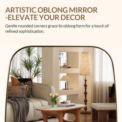 Brass Bathroom Mirror, 24x32’’ Brushed Gold Metal Frame Oblong Mirror for Bathroom, Modern Gold Oval Bathroom Mirror for Over Sink, Hangs Horizontal or Vertical
