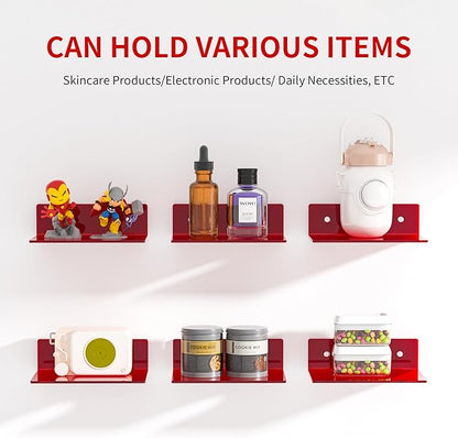 9 Inch Red Acrylic Small Wall Shelf, Home Wall Display Ledges - Image 4