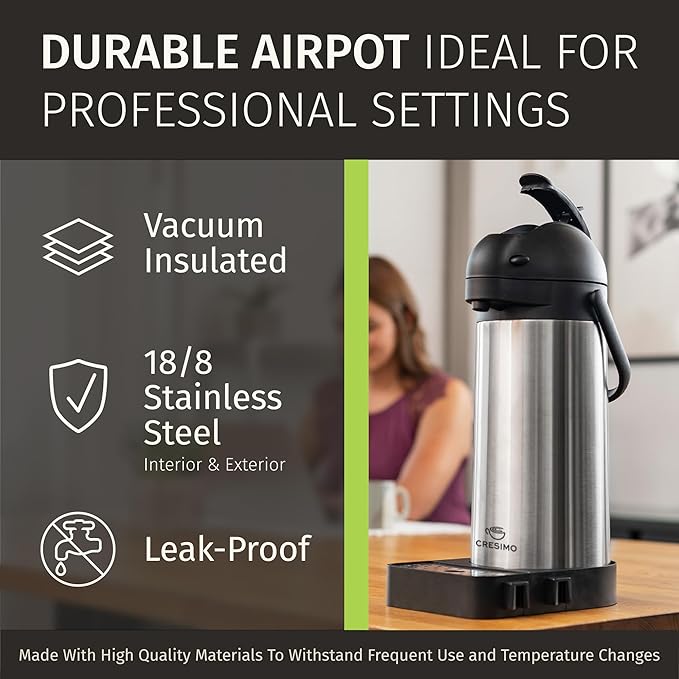 Airpot Coffee Dispenser with Pump & Tray - 102oz/3L Coffee Carafe with Pump - - Image 7