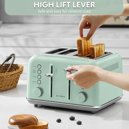 BUYDEEM DT640 Retro 4 Slice Toaster, 7 Shade Settings, Extra Wide 1.5'' Slots - Image 4