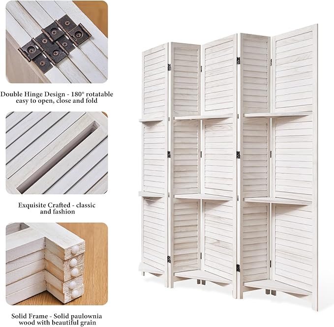 Partition Room Dividers, Folding Wood Privacy Screen - Image 5