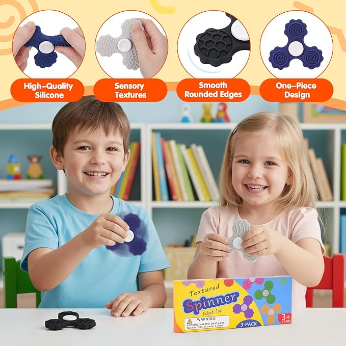 3 PCS Silicone Fidget Spinners, Sensory Toys - Image 3