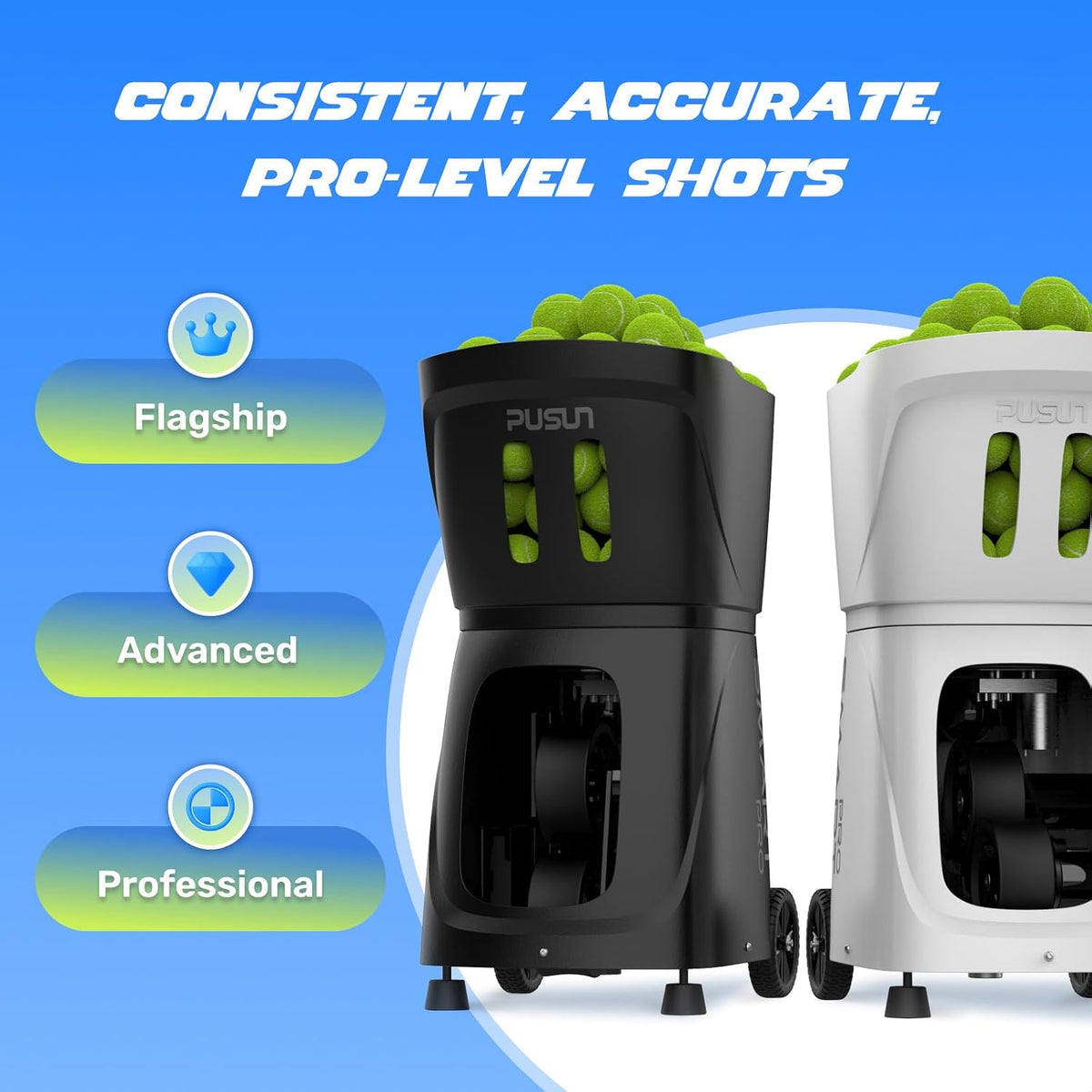 pusun｜pt-smart pro internal oscillation tennis ball machine: app showing dimensions