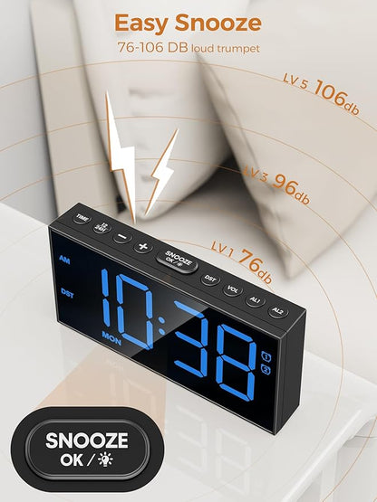 PPLEE Digital Alarm Clocks for Bedrooms Heavy Sleepers, 2 Alarms, Upgrade 7-5-2 - Image 3