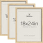 18x24 Poster Frames - 3 Pack, Natural Solid Wood Picture Wide Border Frame, Display 16x20 with Mat or 18 x 24 Without, Vertical & Horizontal Wall Mount
