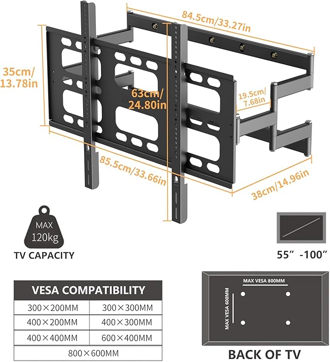 unho Heavy TV Wall Mount for 55 65 75 85 86 95 98 100 Inch TVs up to 264 lbs - Image 3