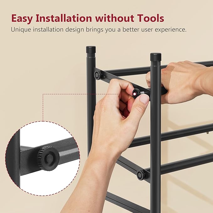 Tajsoon Expandable Shoe Rack for Closet 3 Tier, 28“-41“Adjustable & Stackable - Image 4