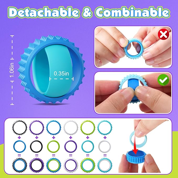 Fidget Toys Sensory Rings for Adults: 12 Pack Spiky Spinner Rings for Pain Stim - Image 4
