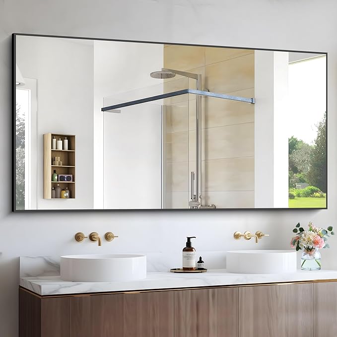 Black Bathroom Mirror for Wall, 60x36 Inch Rectangle Mirrors - Image 2