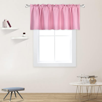 DECOVSUN Baby Pink Valance for Windows 52x18 Inch Solid Thermal Insulated Blackout Rod Pocket Kitchen Short Curtain Toppers Valance for Bathroom Living Room 1 Panel