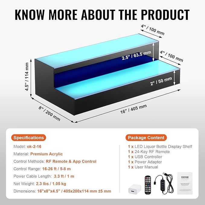 VEVOR LED Lighted Liquor Bottle Display, 2 Tiers 16 Inch Commercial Illuminated - Image 3