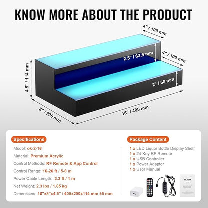 VEVOR LED Lighted Liquor Bottle Display, 2 Tiers 16 Inch Commercial Illuminated - Image 3