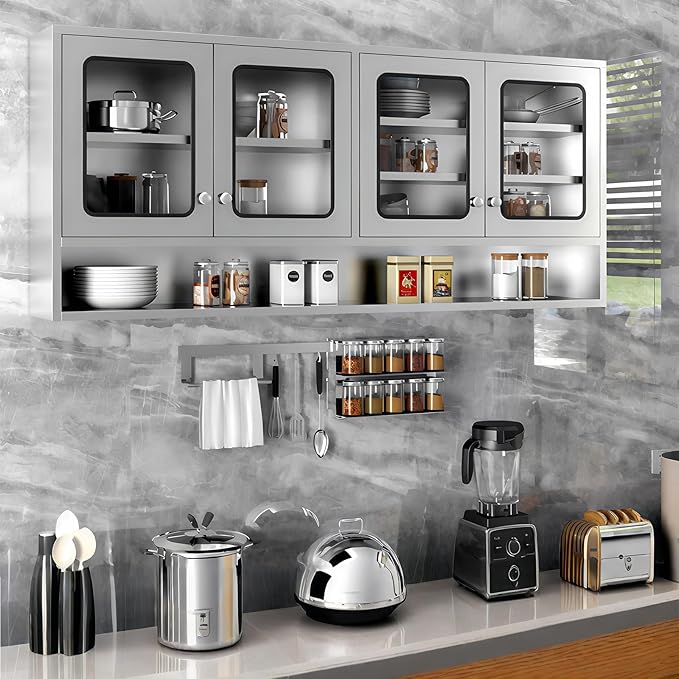 59" Kitchen Wall Cabinet Stainless Steel Wall Mounted Cabinet - Image 2