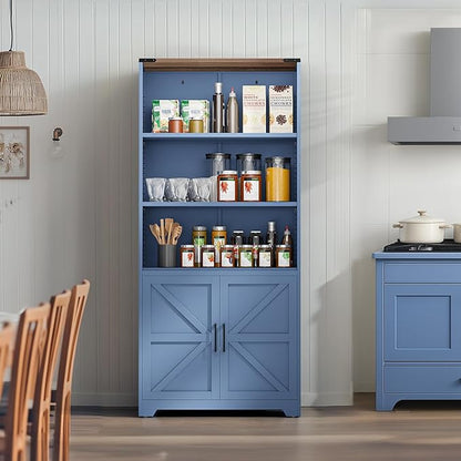 VINGLI Blue Bookcase with Doors and Adjustable Shelves, Steel 70" Tall - Image 9