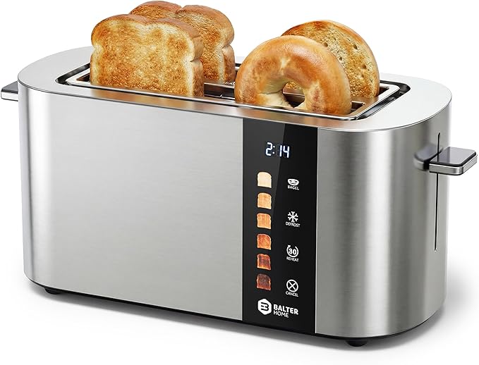 Toaster 4 Slice Wide Slot, Bagel Function, Long Slot, Stainless Steel, Touch by Balter