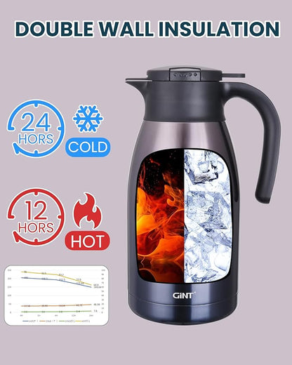 GiNT 1.9L / 64Oz Thermal Coffee Carafe, Insulated Stainless Steel Coffee Carafes - Image 4