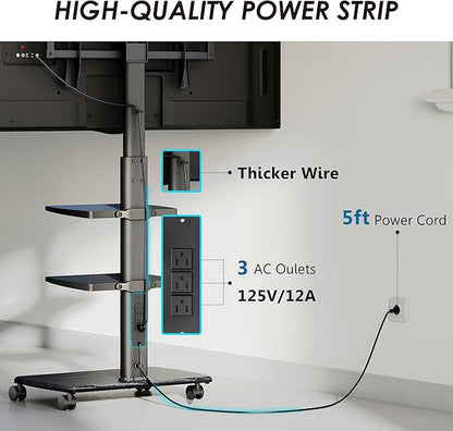 FITUEYES Rolling TV Stand with Power Outlets, Swivel Portable TV Stand - Image 2