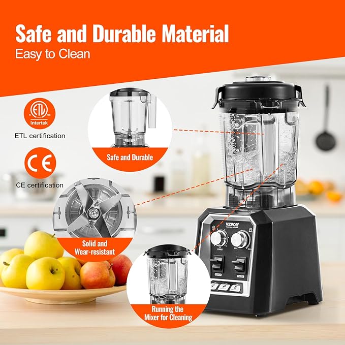 VEVOR Professional Blender, Commercial Countertop Blenders, 68 oz Jar Blender - Image 5
