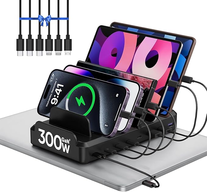 300W Charging Station for Multiple Devices, 8 Port Multi USB C Fast Charger by LcssioChargeFaster