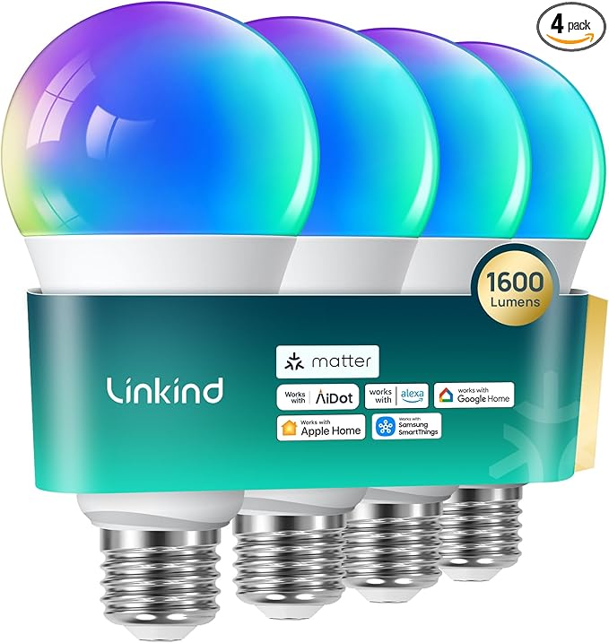 Linkind Matter Smart Light Bulb, 1600LM 100W Smart Bulbs Work by Linkind