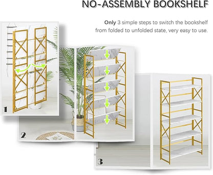 4NM Extra Wide 5 Tiers No Assembly Book Shelves, 51.2" H Folding Bookshelf - Image 6