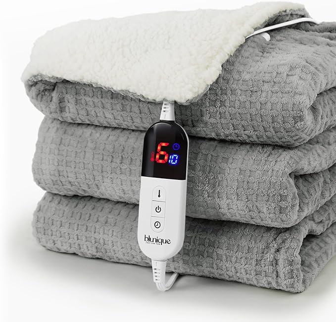 Heated Blanket Electric Blanket Twin Waffle, 62x84 Inches Sherpa Fleece Fast by blunique