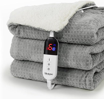 Heated Blanket Electric Blanket Full Waffle, 72x84 Inches Sherpa Fleece Fast by blunique