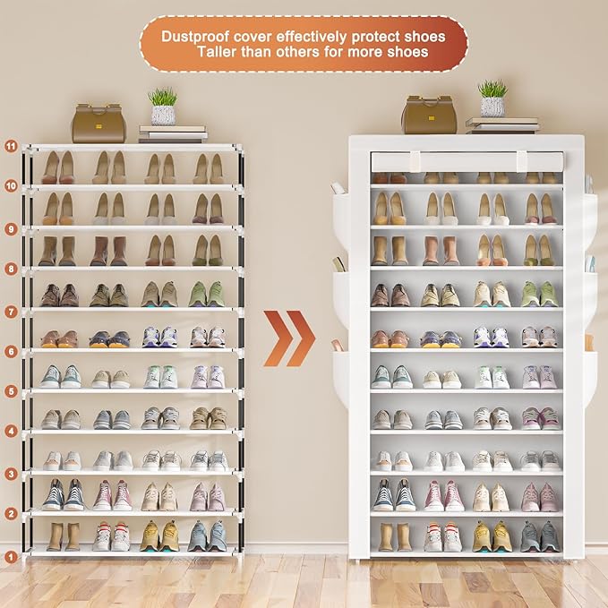 OYREL Shoe Rack 10Tier Large Capacity 50-56Pairs Beautiful Tall Shoe Shelf Free - Image 4