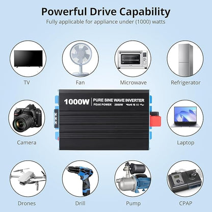 1000W Pure Sine Wave Inverter, 1 USB Port 5v/2.1a, LCD Display&Remote Controller - Image 4