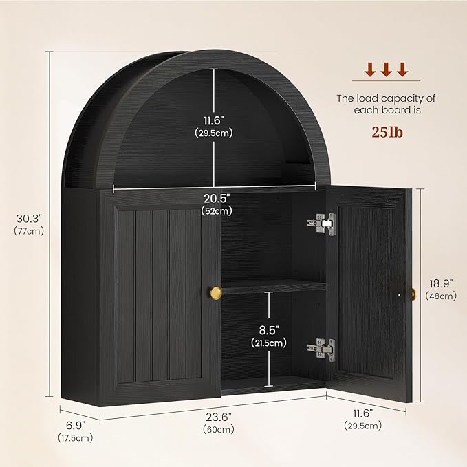 Arched Bathroom Wall Cabinet, 23.6 x 30.3'' Over The Toilet Cabinet - Image 2
