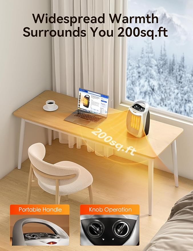 Portable Ceramic Space Heater w/Thermostat, 1500W Indoor Electric Space Heater - Image 4