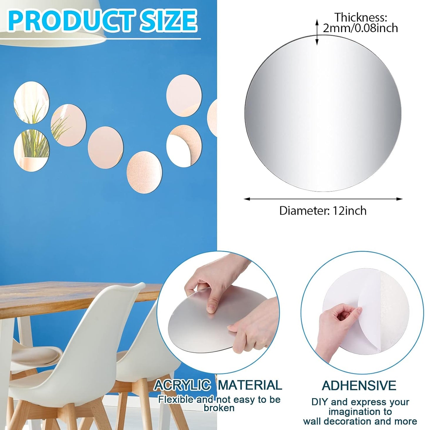 Cindeer Set of 24 Acrylic Round Mirror Wall-Mounted Decor,12 Inch