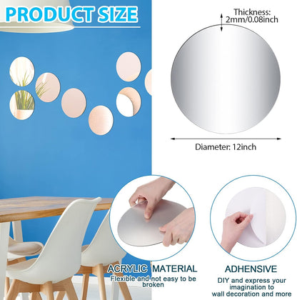 Cindeer Set of 24 Acrylic Round Mirror Wall-Mounted Decor,12 Inch
