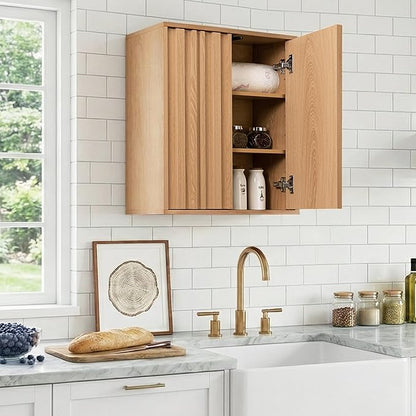 Fluted Wall Cabinet for Bathroom, Modern Wood Hanging Storage Organizer - Image 6