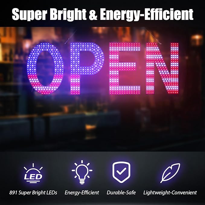 LED Open Signs for Business, Ultra Bright Adjustable Open Light Up Sign Led for - Image 6
