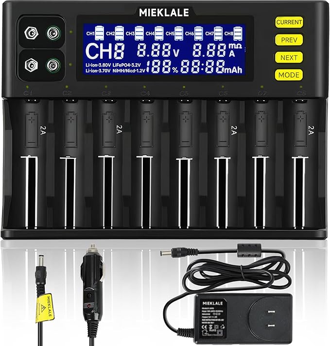 18650 Battery Charger, MIEKLALE 8+2 Bays Smart Universal Battery Charger by MIEKLALE