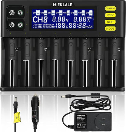 18650 Battery Charger, MIEKLALE 8+2 Bays Smart Universal Battery Charger by MIEKLALE