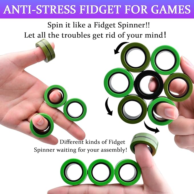 Cevioce 9 PCS Magnetic Ring Fidget Toys Set, ADHD Anxiety Magnetic Finger - Image 4