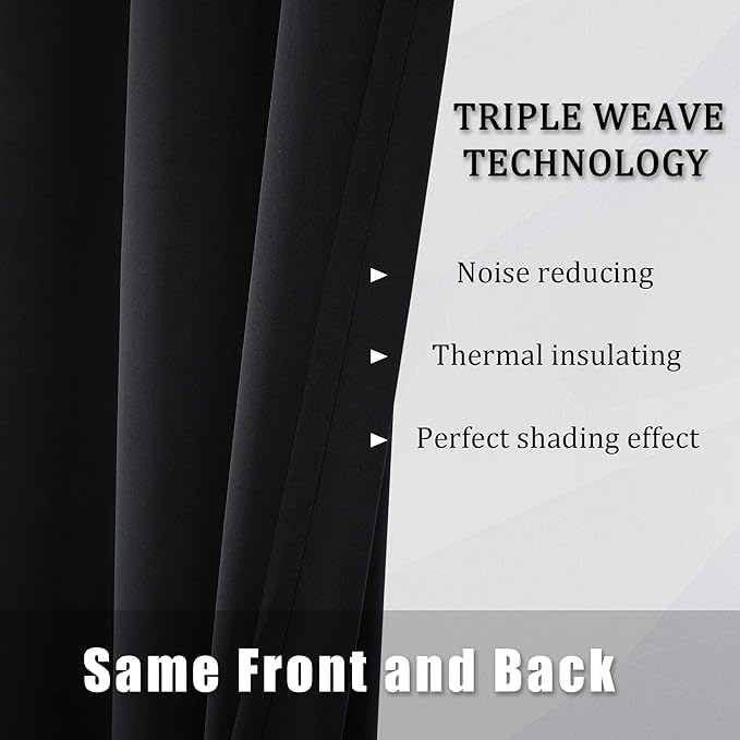 DUALIFE Black Curtains 54 Inch Length, Solid Energy Efficient Thermal Insulated - Image 5