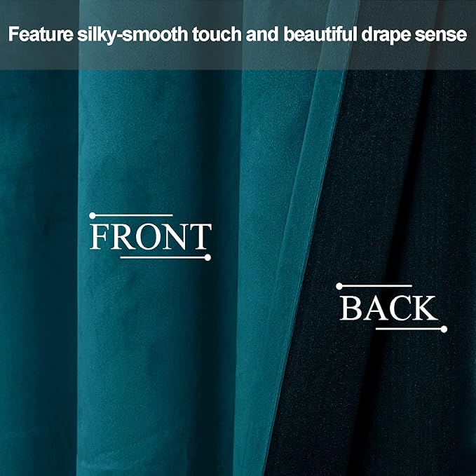 JIUZHEN Teal Velvet Curtains 72 inches Blackout Curtains - Image 3