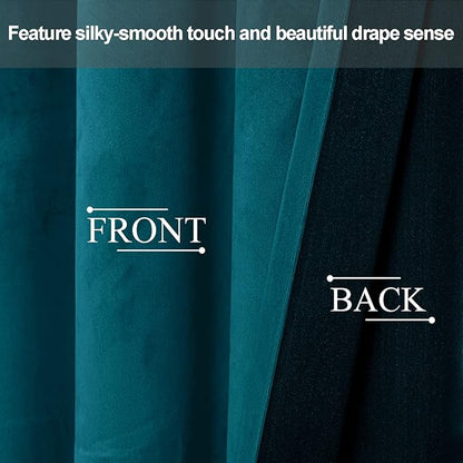 JIUZHEN Teal Velvet Curtains 72 inches Blackout Curtains - Image 3