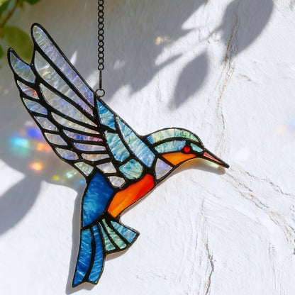 Stained Glass Hummingbird Suncatcher,Unique Handmade Window Hanging Ornament - Perfect Housewarming,Birthday, Christmas & Thanksgiving Gift for Bird Lovers and Mom (Hummingbird A)