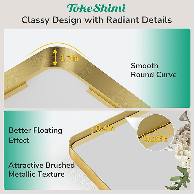 TokeShimi 24x36 Brushed Gold Bathroom Mirror, Wall Mirror - Image 3
