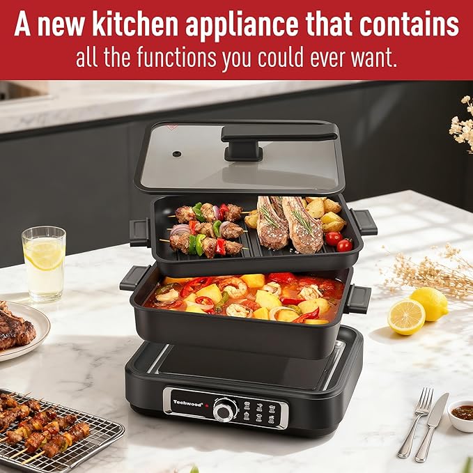 Electric Skillet, Techwood 7.5-Quart 2-in-1 Versatile Multi-Cooker - Image 6